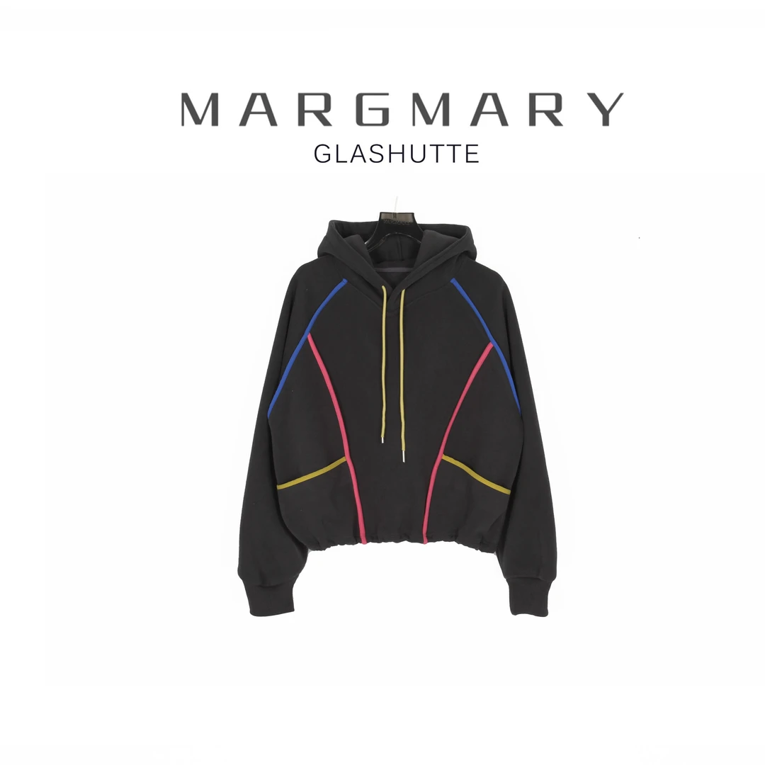 2024冬季设计师新款休闲时尚百搭潮流彩虹条连帽卫衣