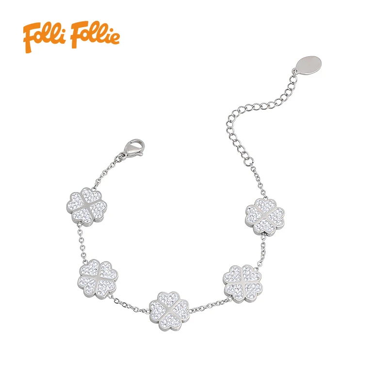 follifollie 合金合成锆石手链 四心花时尚轻奢设计四心花手链