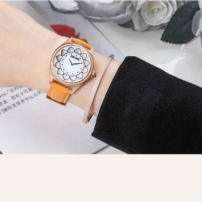 follifollie时来运转气质时尚百搭镂空闪耀轻奢女士潮流石英腕表