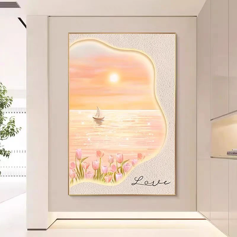 北欧奶油风客厅装饰画简约现代沙发背景墙挂画高级感落地玄关壁画