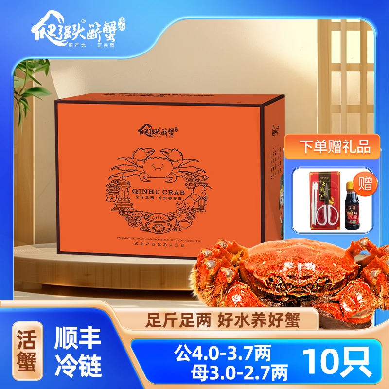 【活蟹现发】爬强头江苏大闸蟹公4.0-3.7两母3.0-2.7两8只送2只