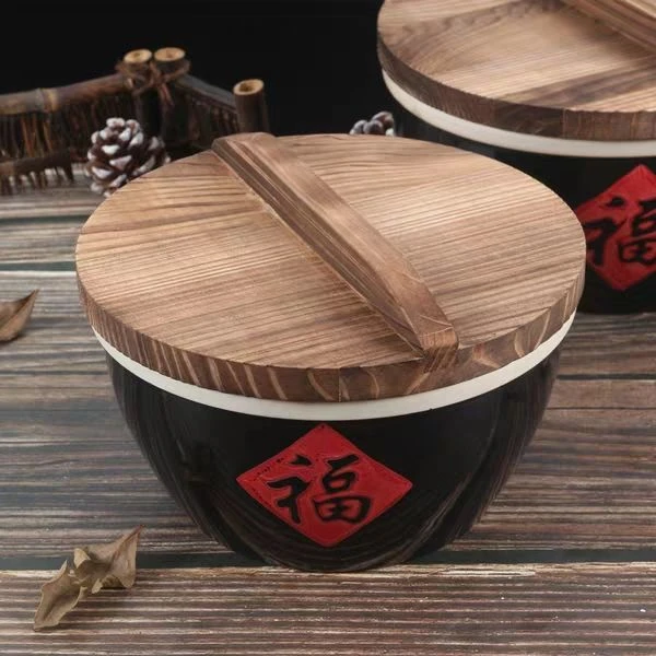 特色餐具陶瓷盆老式瓦盆猪油罐带盖家用大号酱料碗发面盆饭店汤盆