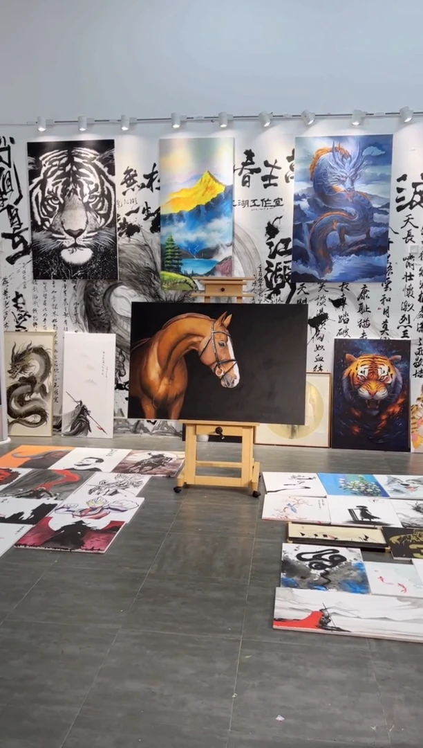 【闪购商品】绘画黑底汗血宝马,加框
