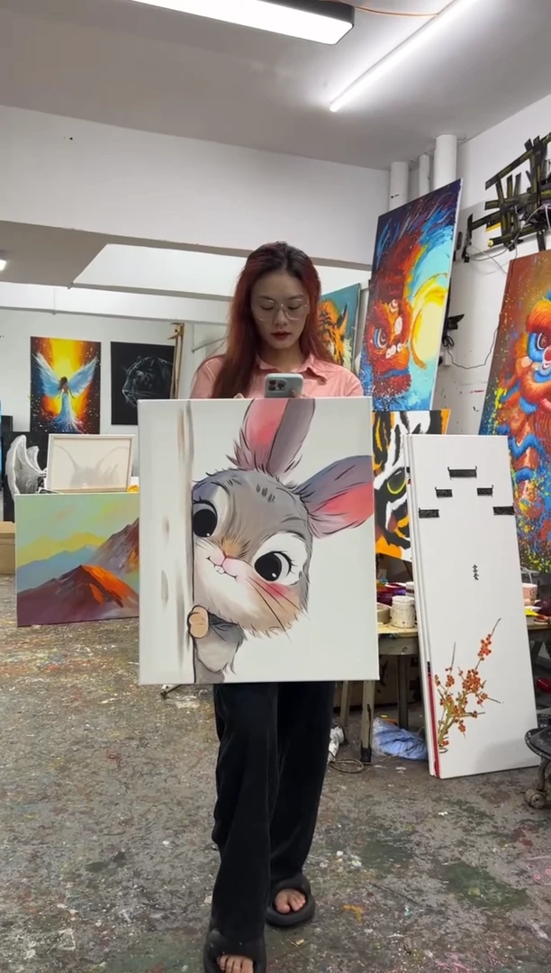 【闪购商品】书法w可爱淡彩小兔子加框