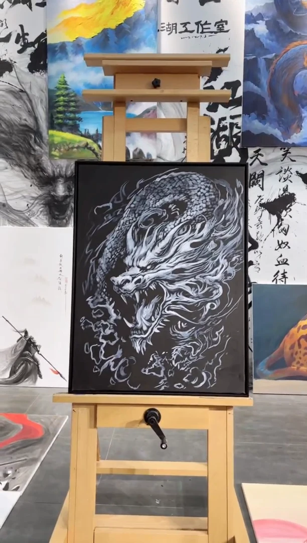 【闪购商品】绘画黑底白龙