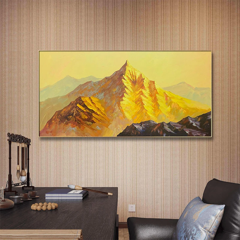 新中式国风作品【日照金山】背有靠山沙发办公室挂画