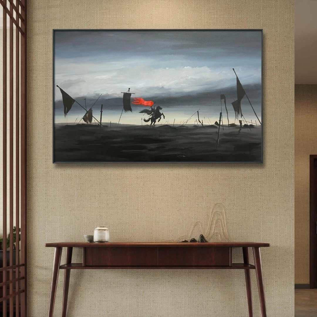 画江湖手绘作品《沙场》含装裱尺寸1.2米×0.8米