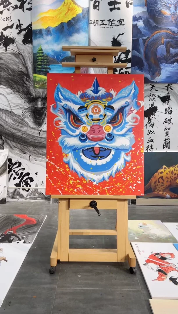 【闪购商品】绘画红底醒狮，加框