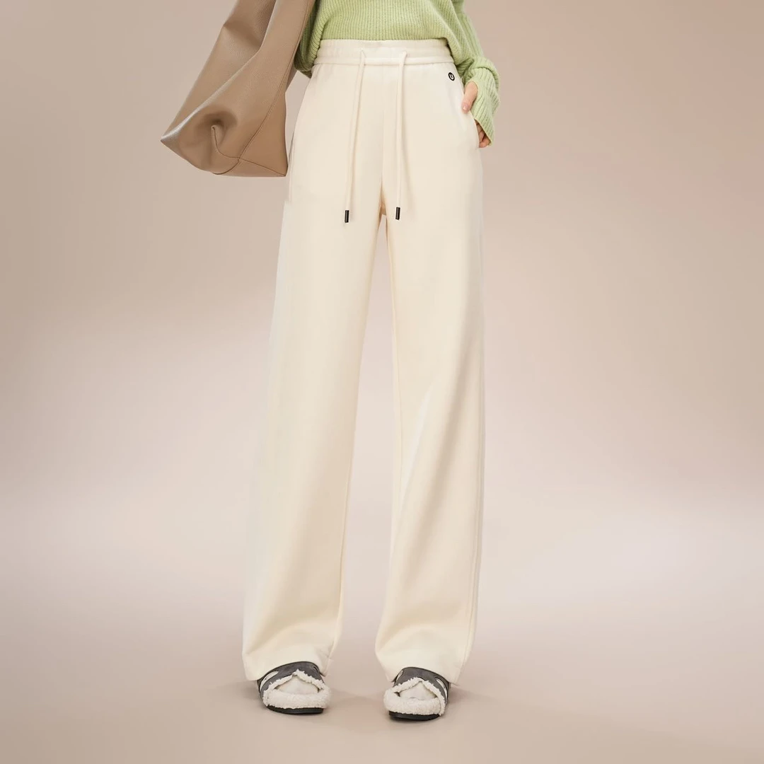 针织女裤2024秋冬新款高级垂感直筒阔腿裤羊毛蚕丝外穿休闲裤