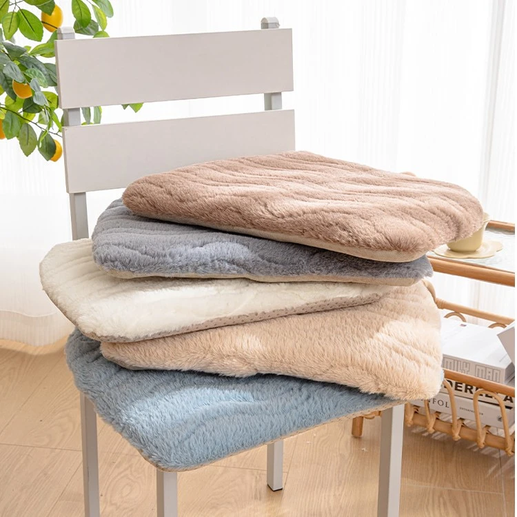 简约冬季马蹄形长毛绒餐椅垫加厚保暖可拆洗椅子坐垫座垫防滑纯色