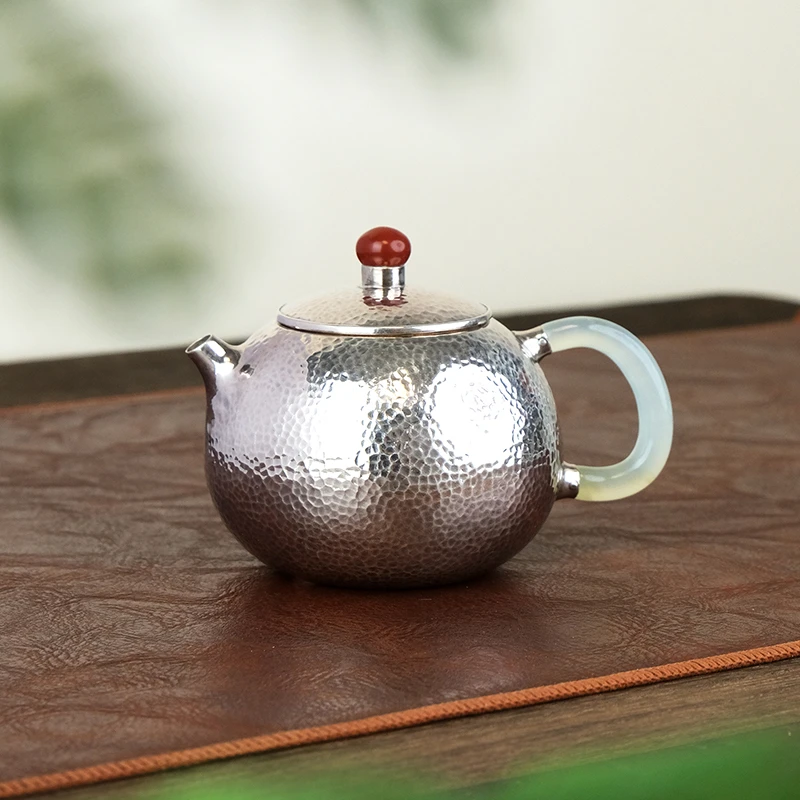 壶尔摩斯寸金文 纯手工锤纹西施小银壶足银999家用泡茶壶 全手工