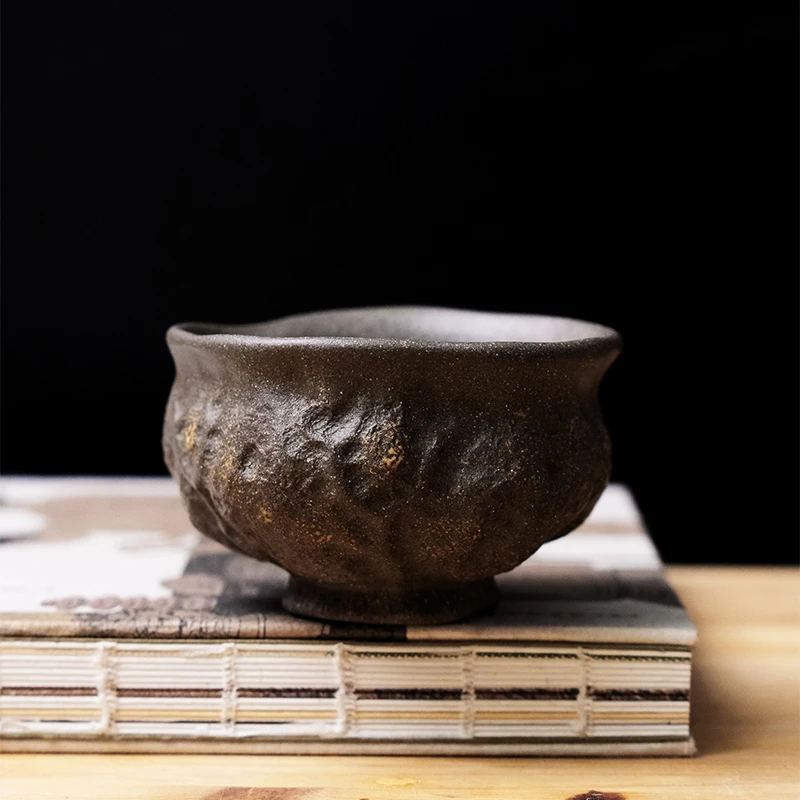 壶尔摩斯莲蓬《荷叶杯》 原矿紫砂蟹壳青 全手工主人杯 高桩矮桩