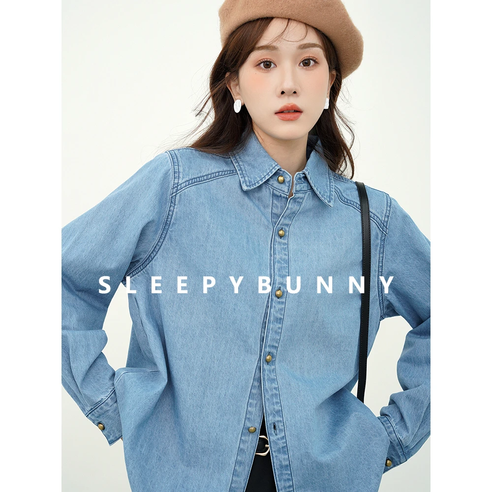 8839《爆款推荐》蓝色牛仔衬衫外套女春装复古港风气质小个子衬衫