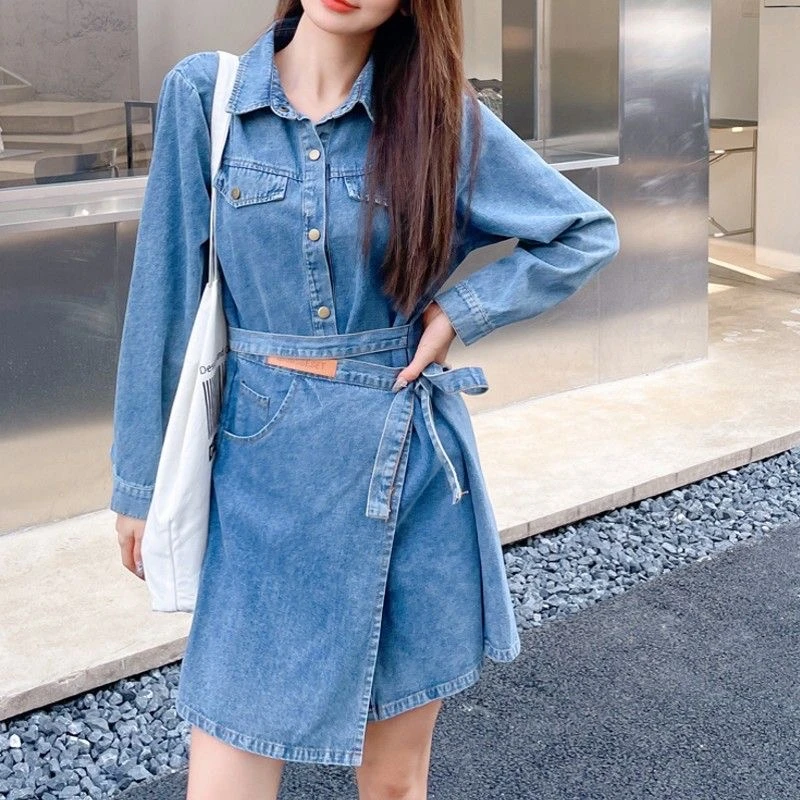 2024春秋新款显瘦长袖中长款牛仔连衣裙裙子洋气时尚收腰流行女装
