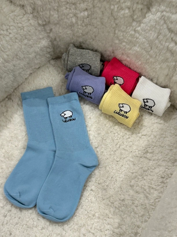 luluzou卡通绵羊精梳棉袜08903