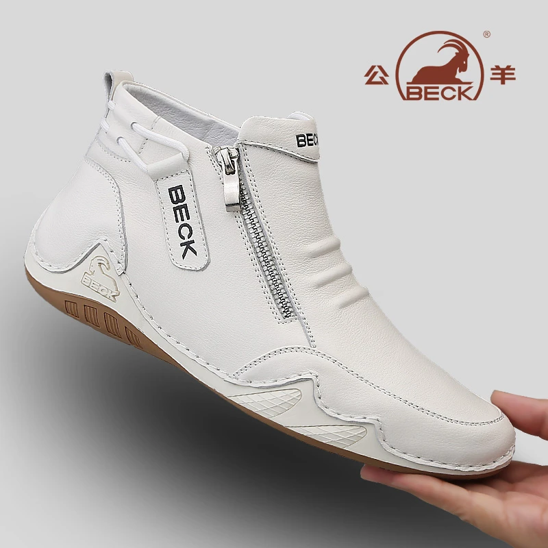 公羊男鞋2025新款春季真皮软底时尚运动百搭男士耐磨潮流休闲鞋子