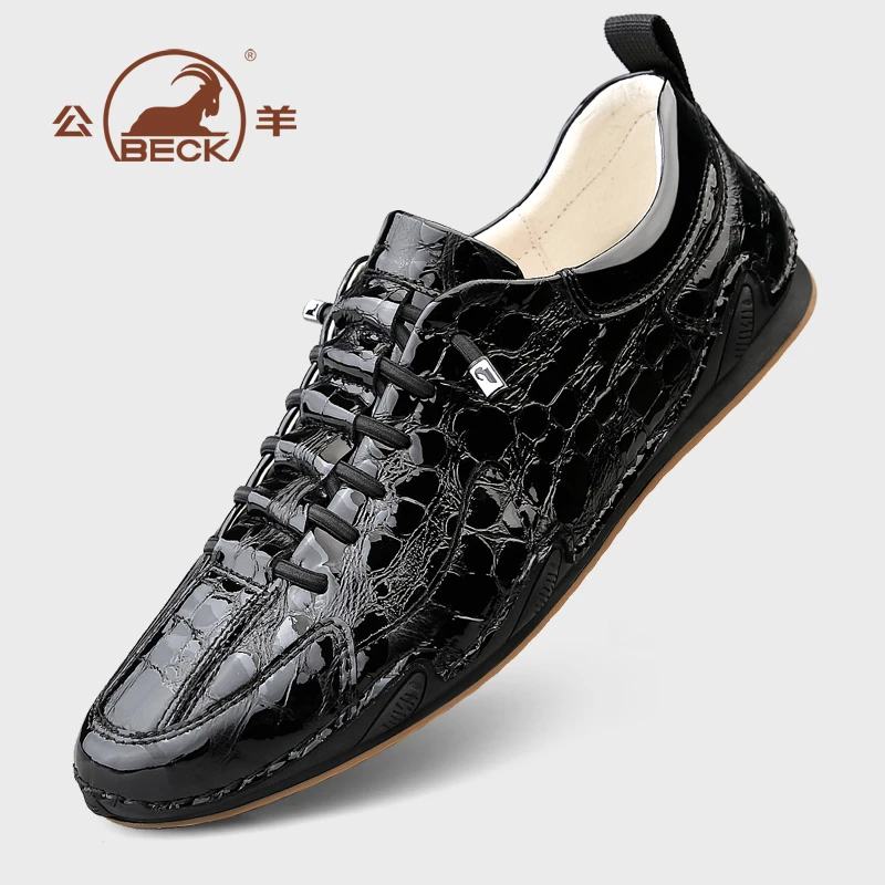 公羊男鞋2025新款夏季透气真皮软底软皮亮皮一脚蹬户外男士休闲鞋