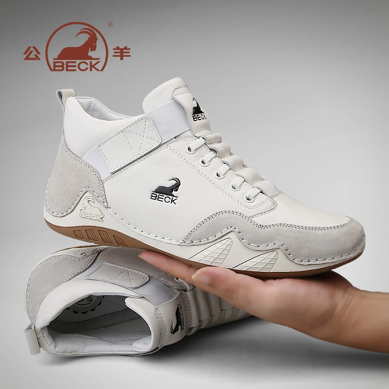 公羊男鞋2025新款夏季真皮运动高级感高帮男士休闲鞋白色男款鞋子