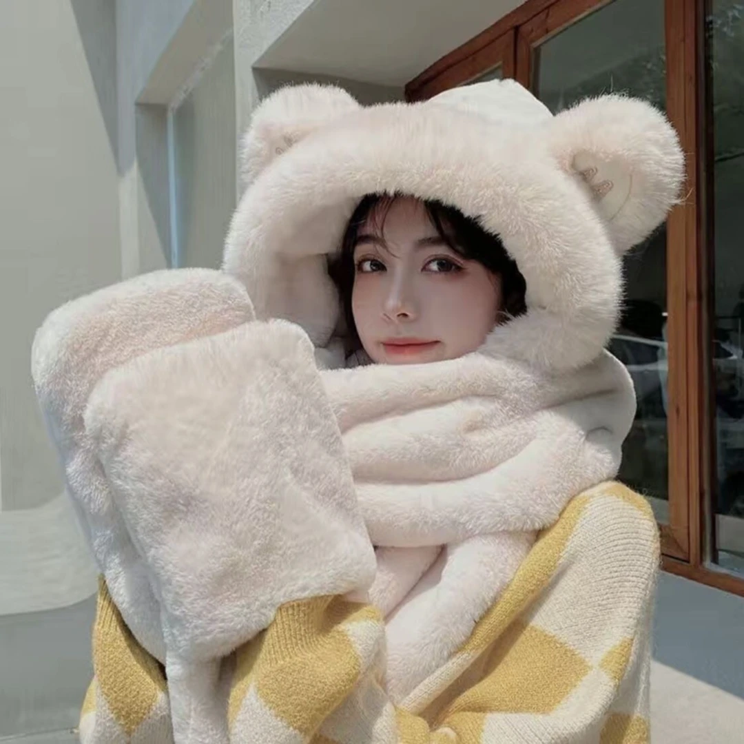 加厚帽子围脖手套一体韩版女儿童秋冬季护颈保暖防寒加绒护耳百搭