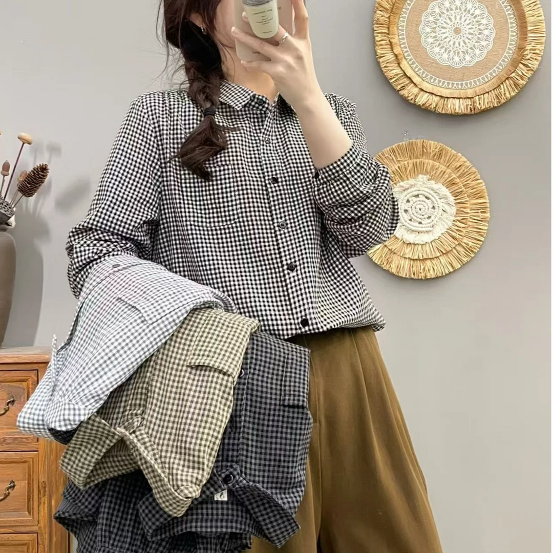 小格子衬衫女长袖百搭显瘦秋季新款时尚休闲宽松格纹衬衣
