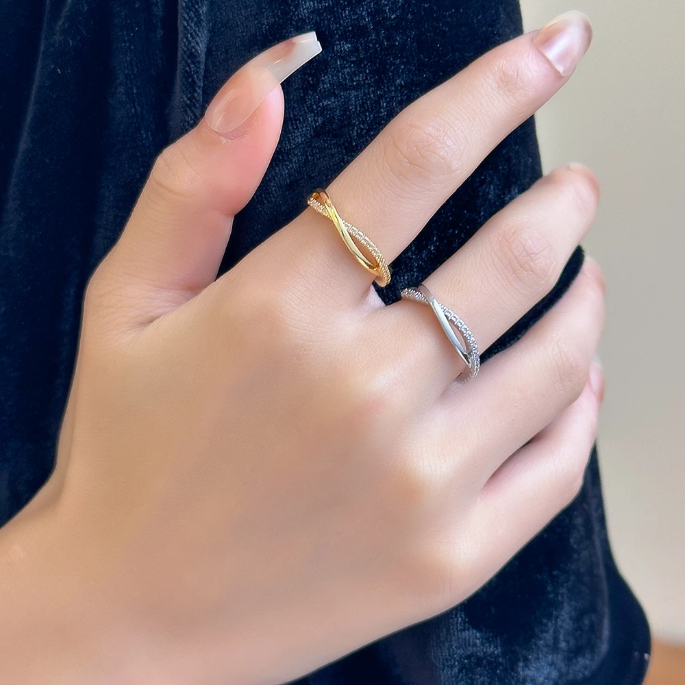 铜合金戒指 轻奢时尚简约铜微镶个性戒指满锆开口戒