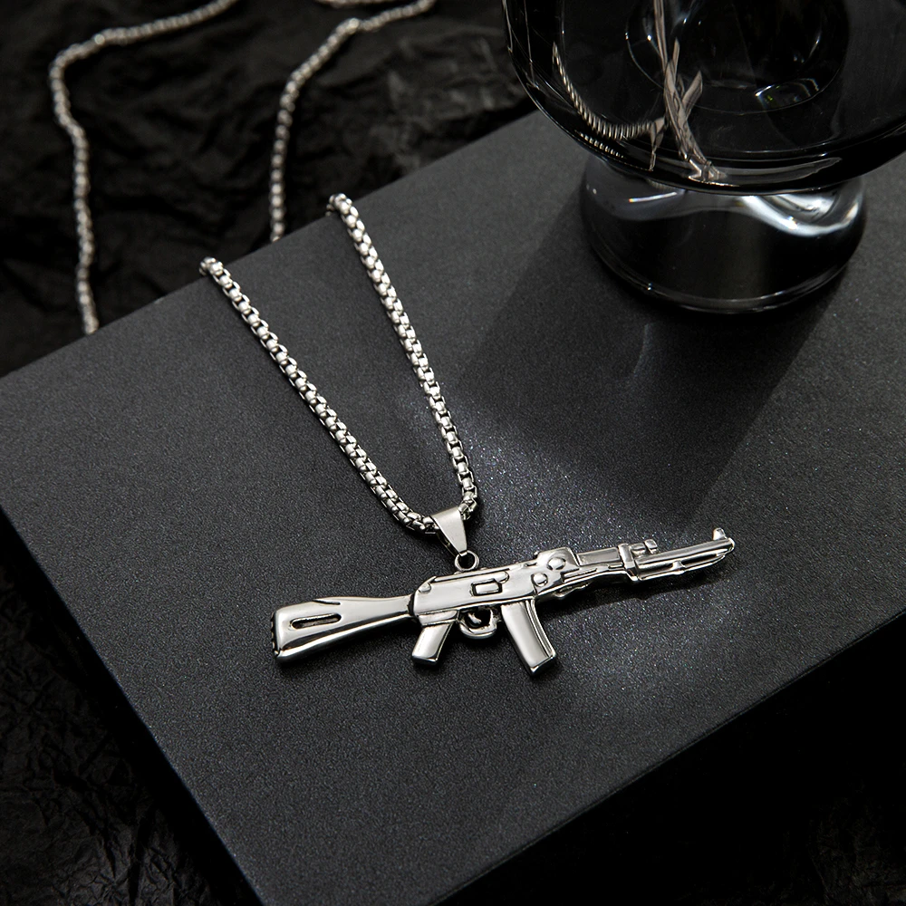 钛钢项链 欧美嘻哈朋克百搭机枪钛钢项链不掉色