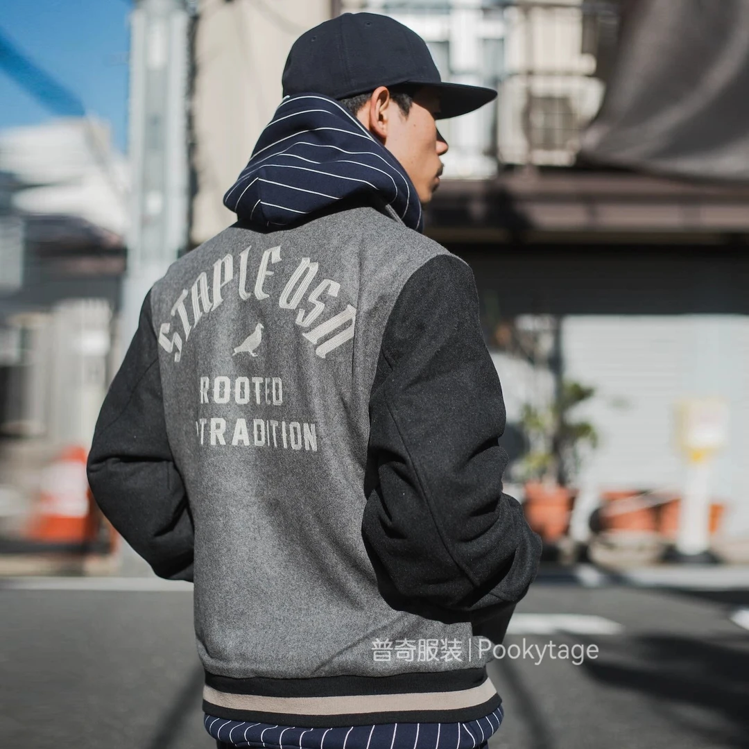 美潮大牛货！178美刀~秋冬男重工刺绣复古翻领羊毛呢夹棉保暖夹克