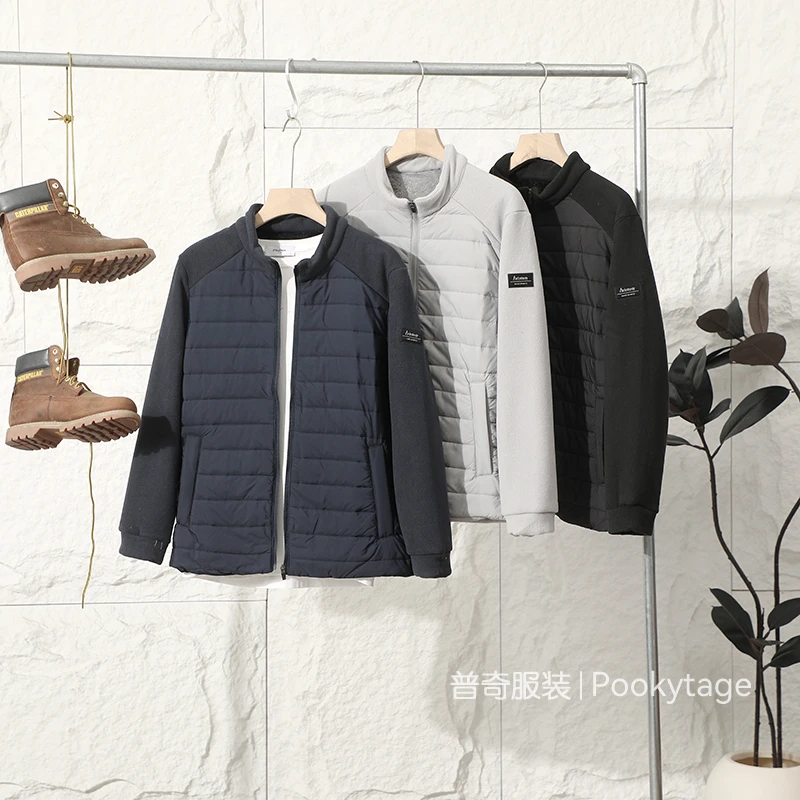 韩单捡漏 拼接保暖秋冬男装休闲立领夹克加绒绗缝夹棉情侣外套
