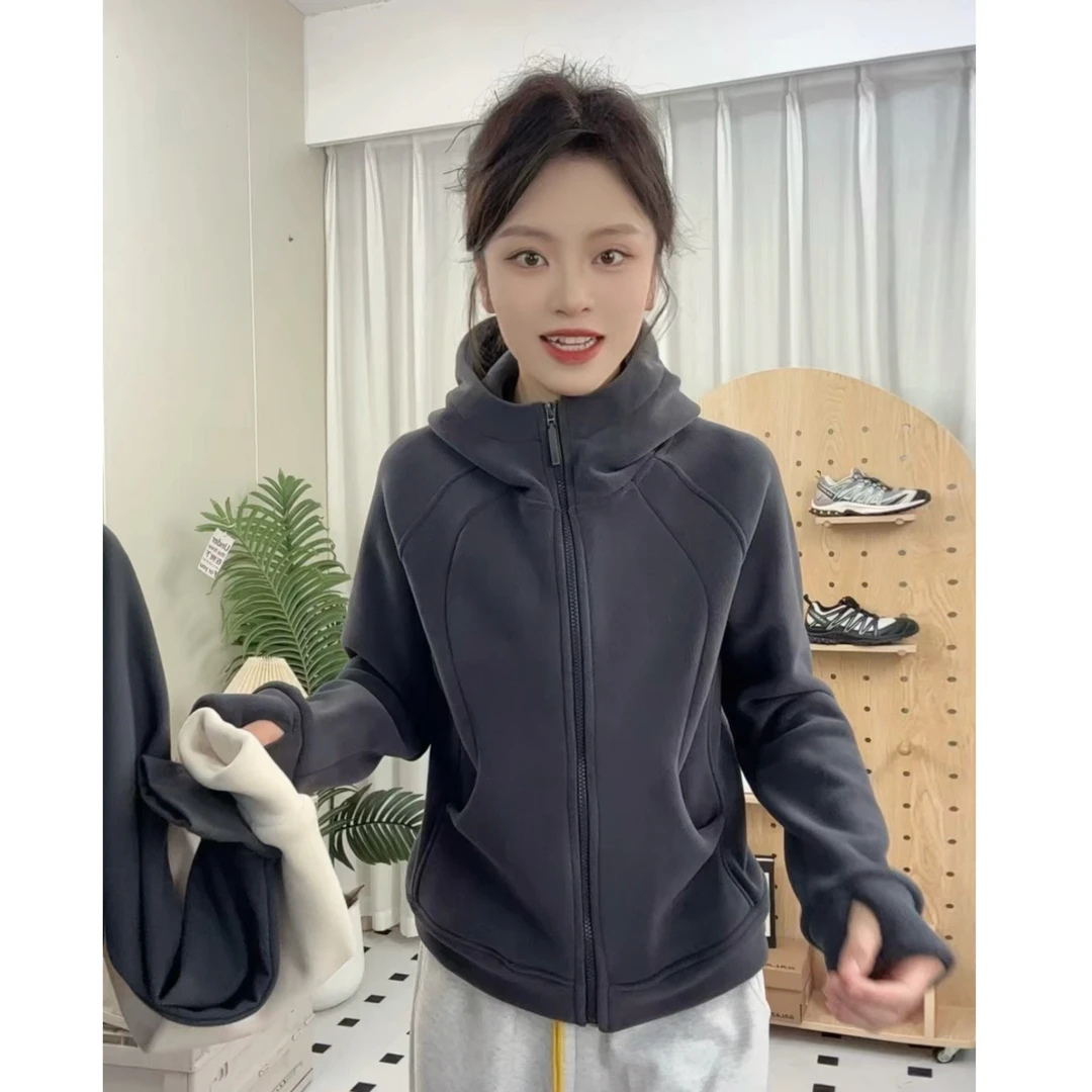 【升级】秋款新款重磅修身高级感连帽卫衣双面奥粒绒女拉链开衫外套