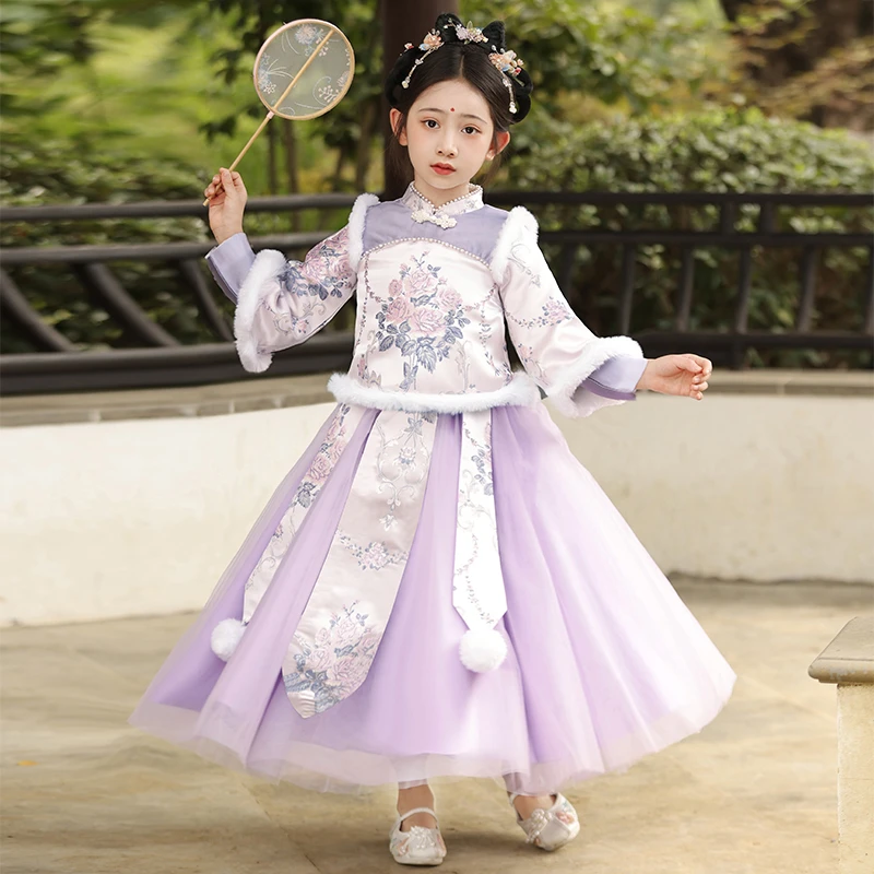 SL2900女童汉服套装拜年服冬装新款加绒裙子儿童中国风古装秋冬