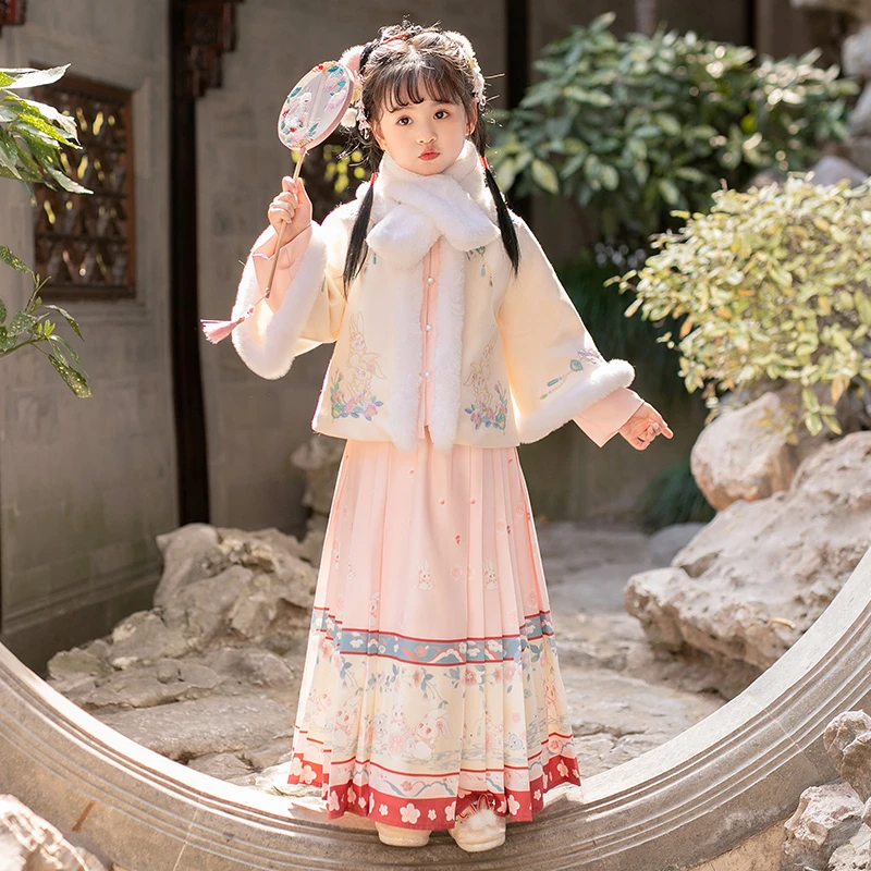 SL2931女童明制汉服冬装中国风儿童马面裙套装古风女孩古装唐装冬