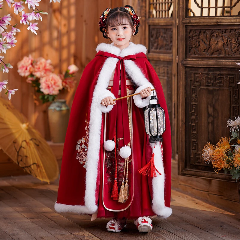 SL2574女童汉服秋冬加绒加厚唐装拜年服儿童中国风连衣裙古装冬款