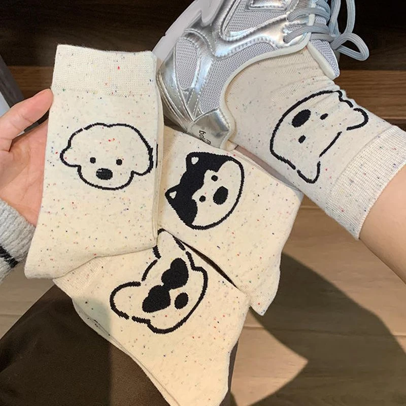 【新客立减】点子纱小狗袜子女中筒袜春秋季款日系可爱运动长袜女