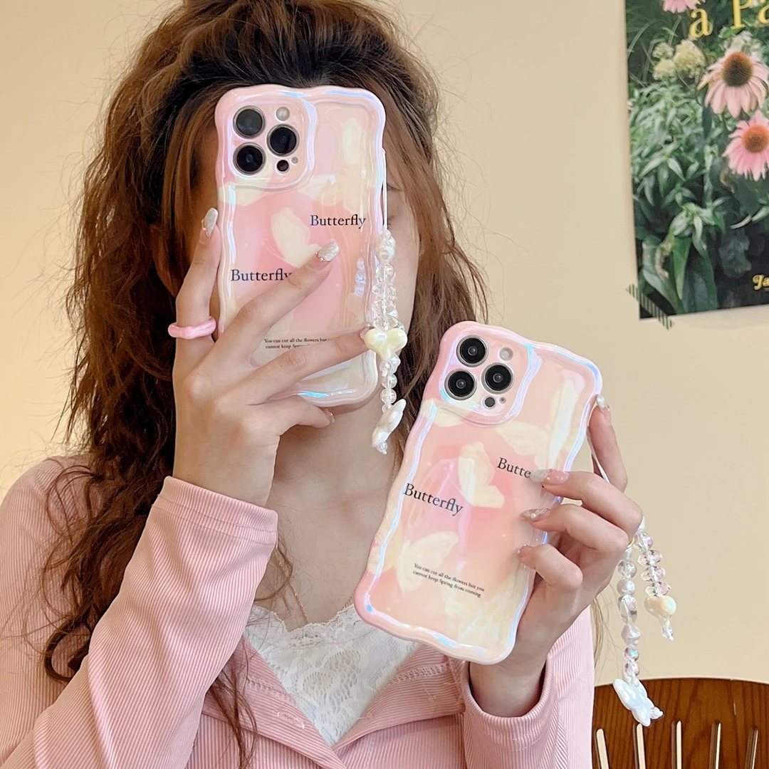 适用于苹果裸眼3D平面立体蓝光油蝴蝶朵全包扭扭边云屿创意手机壳