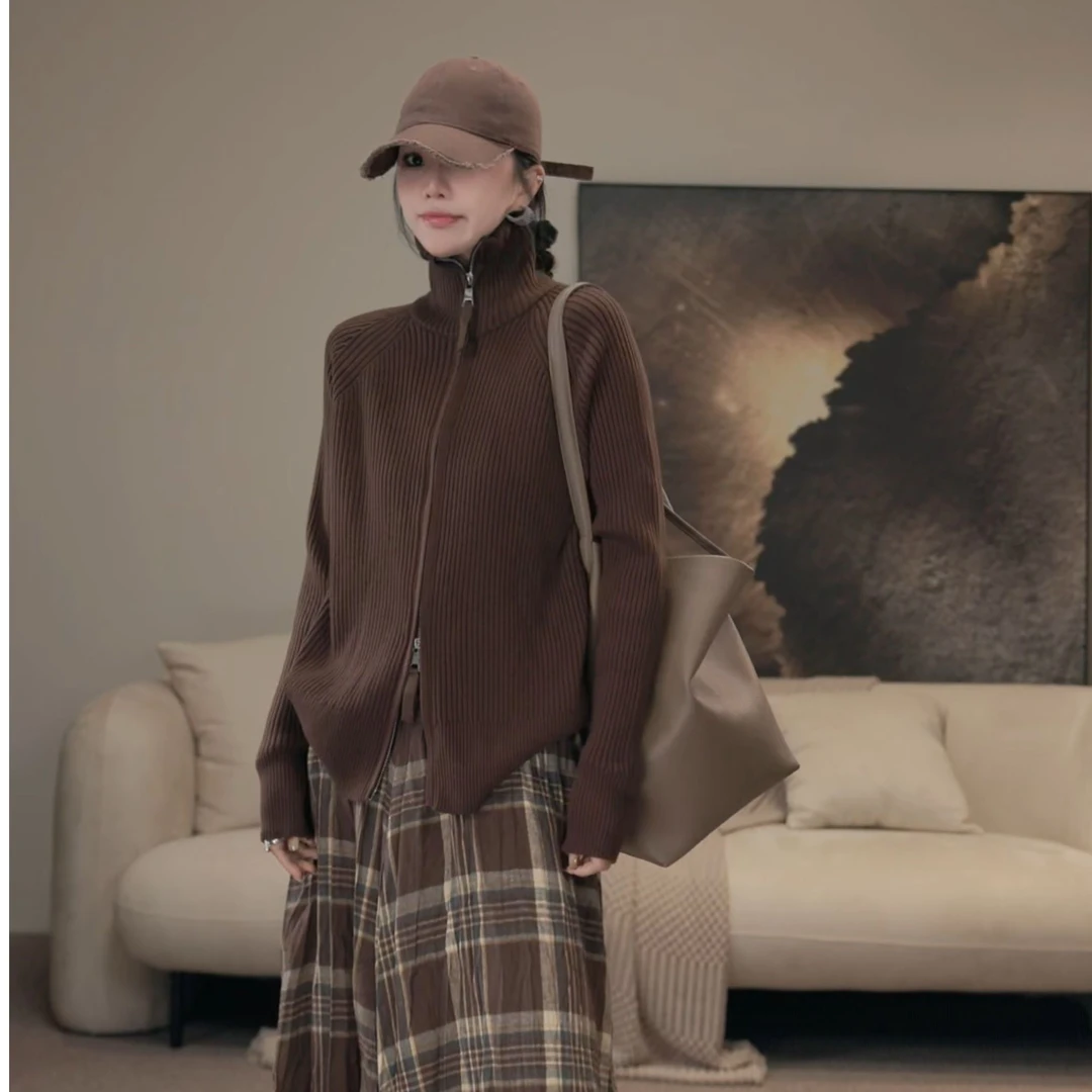 卢尚双拉链坑条毛衣26913