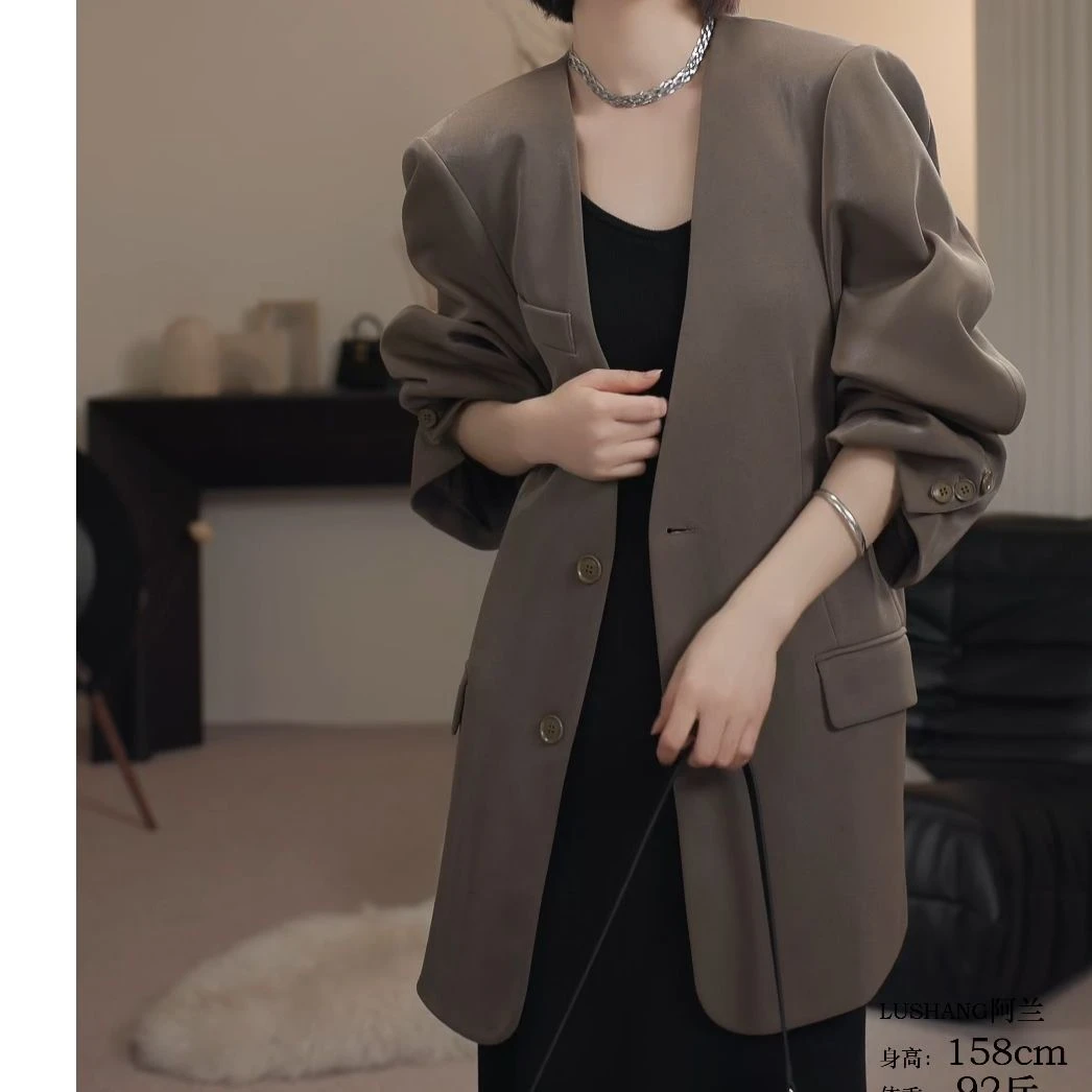 LUSHANG特色面料无领西装8510