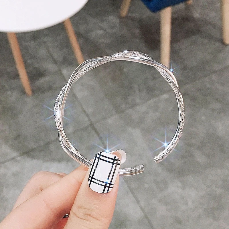 足银手镯 046爱交织缠绕手镯双线麻花年轻款镯子送女友礼物