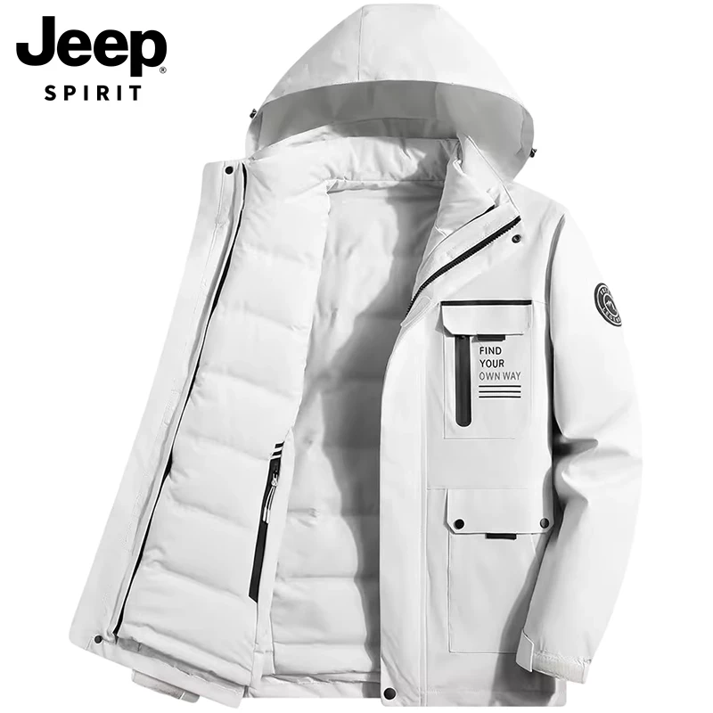 Jeep吉普冲锋衣羽绒服男士冬季高端三合一可拆卸保暖夹克外套男女