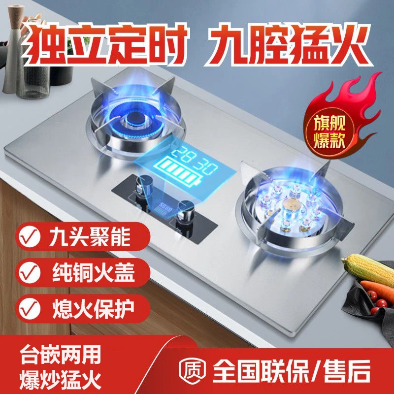 德国品牌定时双猛火燃气灶家用燃气猛火双灶不锈钢面板炉具燃气灶