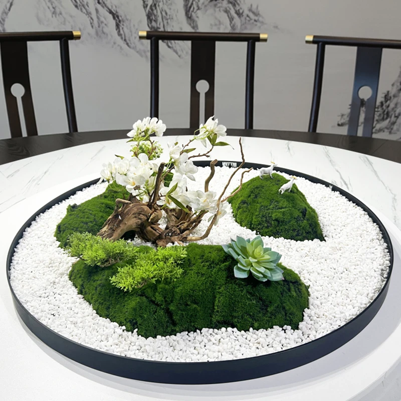 餐桌摆件80cm大圆桌中间转盘摆花桌花仿真花圆桌中间造景装饰景观