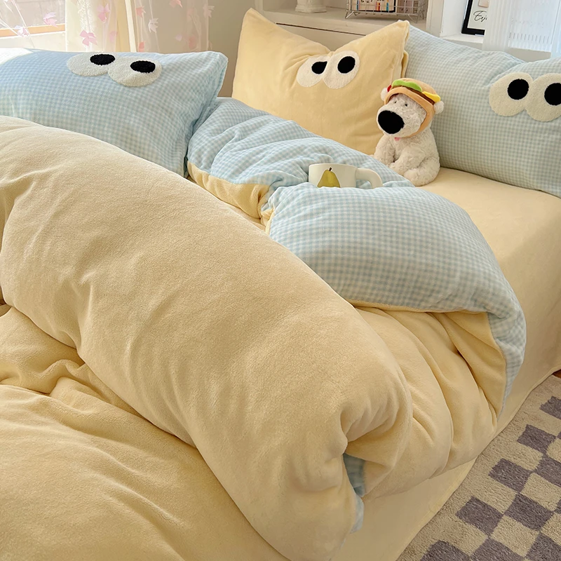 网红ins牛奶绒四件套冬季2025新款珊瑚绒被套床单床上用品三件套4