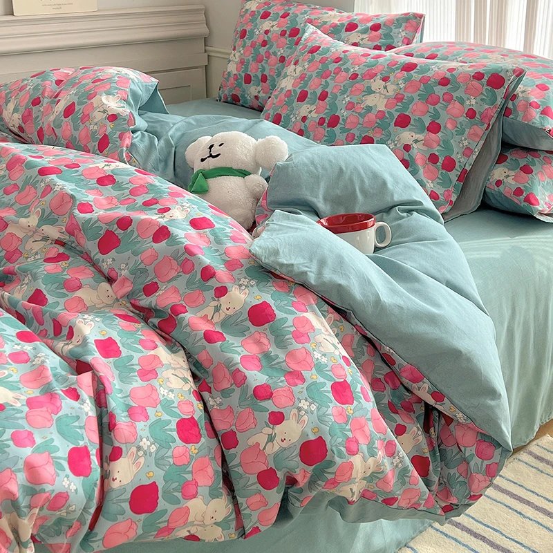 公主风纯棉全棉床上四件套儿童被套罩女孩床品宿舍床单三件套家纺