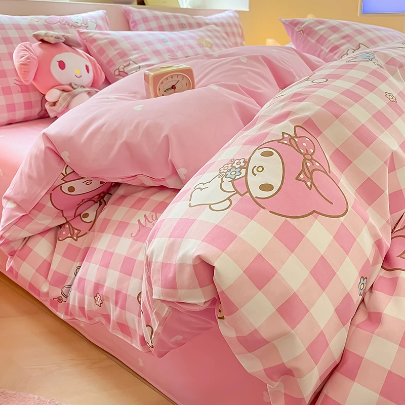 冬季三丽鸥纯棉四件套全棉女孩粉色被套床单人床上用品三件套家纺
