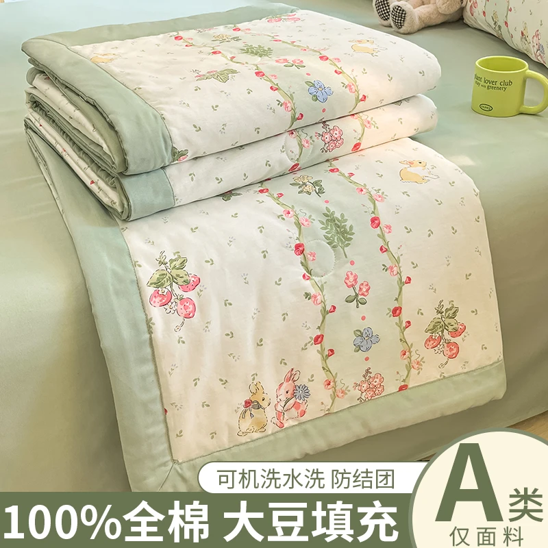 大豆纤维夏凉被空调被纯棉全棉夏被四件套儿童单双人薄款被子夏季