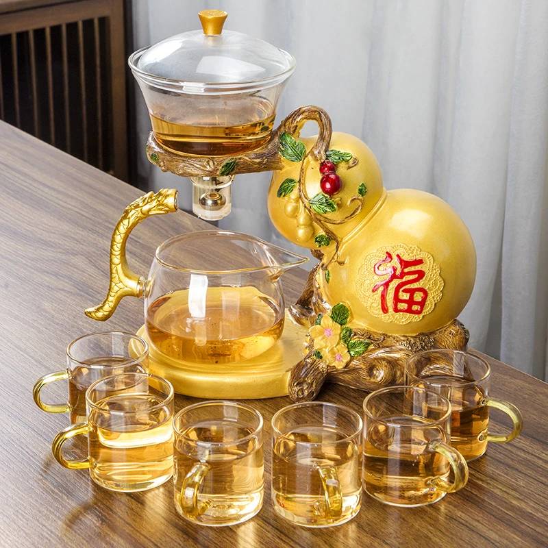 创意轻奢高档懒人茶器耐热透明玻璃半自动茶具套装家用功夫泡茶壶