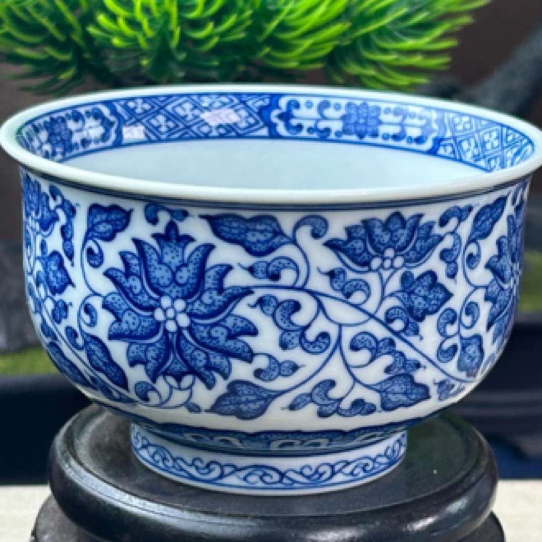 手绘青花缠枝莲炉式杯景德镇陶瓷主人杯手工复古大号