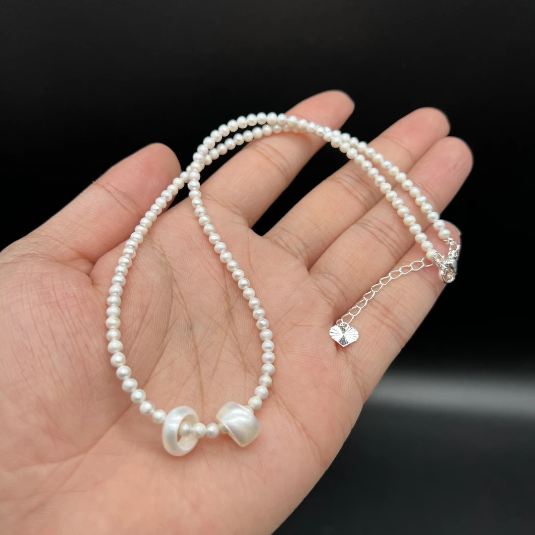 珍珠小米珠百搭项链带跑环-3mm