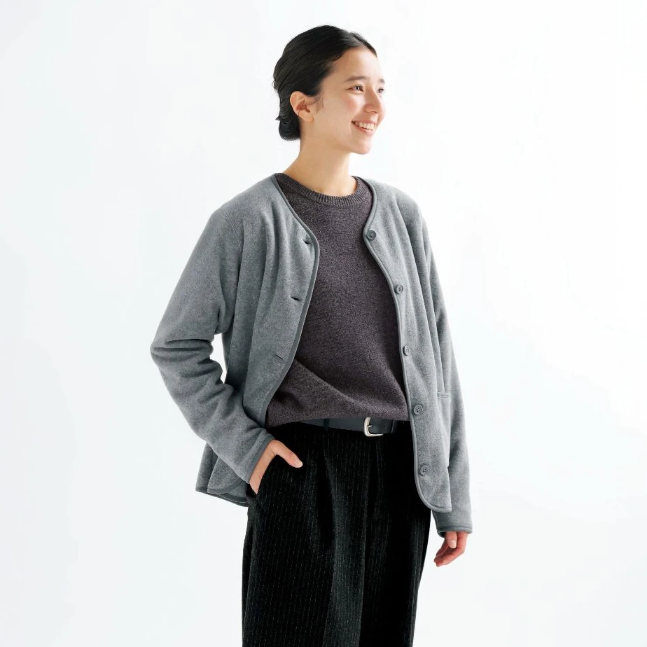 无印良品 MUJI 女式 抓绒 无领开衫 女长袖外套秋冬 慵懒百搭新品