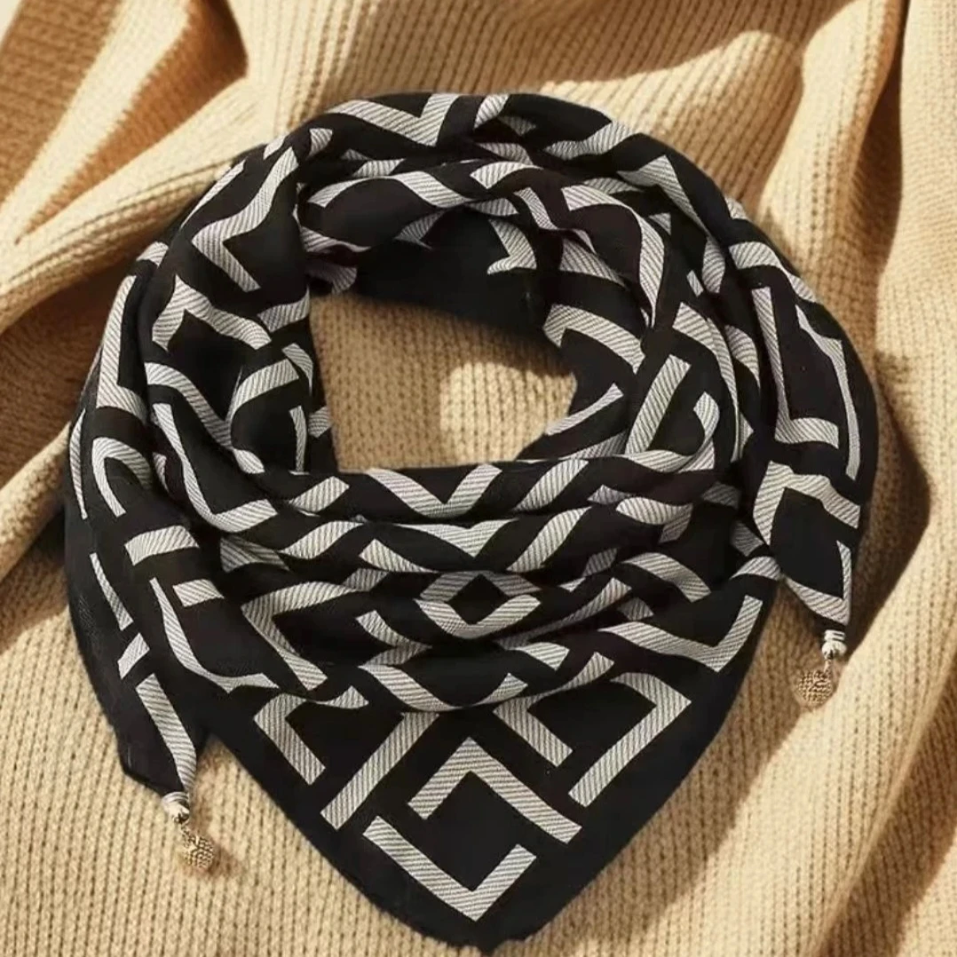 回字格 小方巾 棉麻70*70左右丝巾方巾 磁吸扣