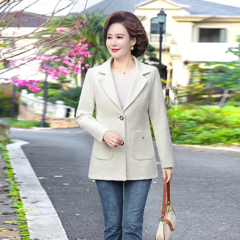 中年女春秋时尚小西装40-50岁年轻妈妈装洋气短外套西服上衣秋装